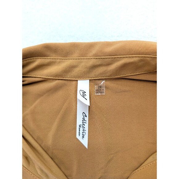 NY Collection Woen's Top Size 2X Gold 3/4 Sleeve Stretch Knit Button-Up - Picture 4 of 13